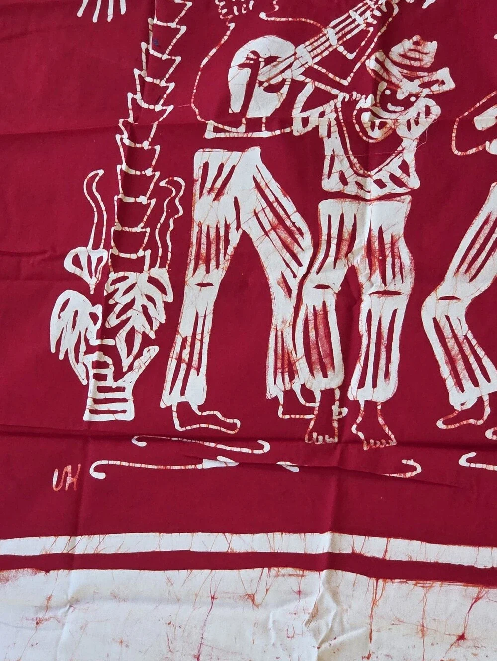 Caribelle Batik Caribbean Musicians Palm Tree Red Wax Resit Art Fabric Panel